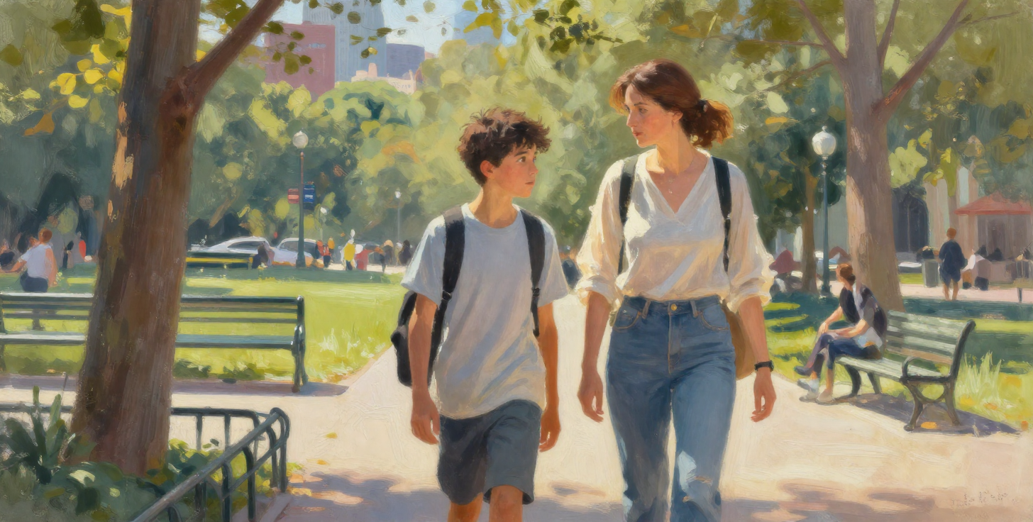 Une mère avec son fils adolescent